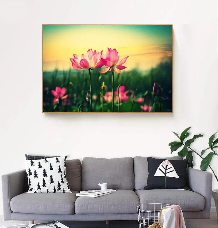 

1 Piece Water Lily Plant Wall Art Picture Zen Themed Lotus Flower Canvas Print Poster for Home Decor Painting No Frame