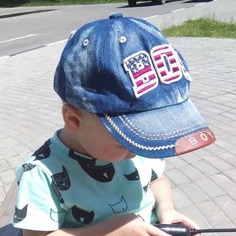 Детская бейсбольная кепка для мальчиков; Летняя Детская кепка для папы; Джинсовая Повседневная Кепка в стиле хип-хоп с надписью; джинсовая кепка с защитой от солнца; Цвет Синий