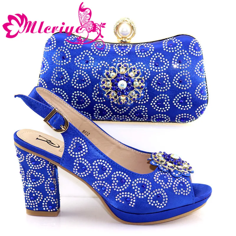 

Italian blue Shoe with Matching Bags African Shoe and Bag Set for Party In Women Italian Shoe with Bag