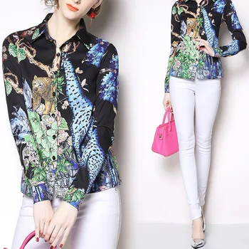 

YYW Spring Fashion Shirt Animal Prints British Style Shirt Acetate Fiber Slim Women Long Sleeve Shirt Men Jewelry High Quality