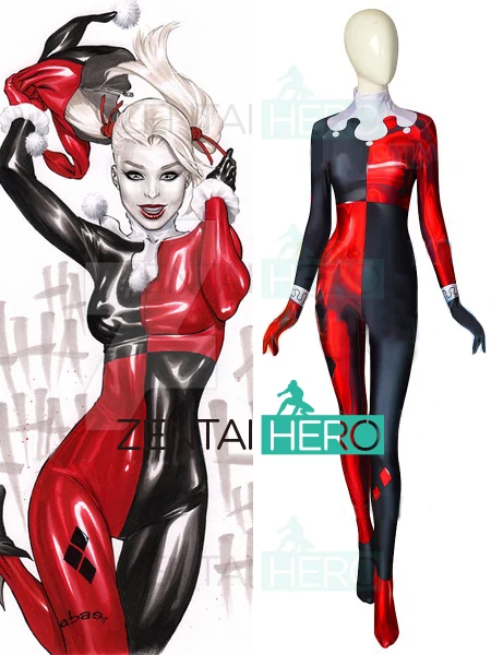 Бесплатная доставка 3D Печатный DC Comics Harley Quinn косплей костюм супер злодей