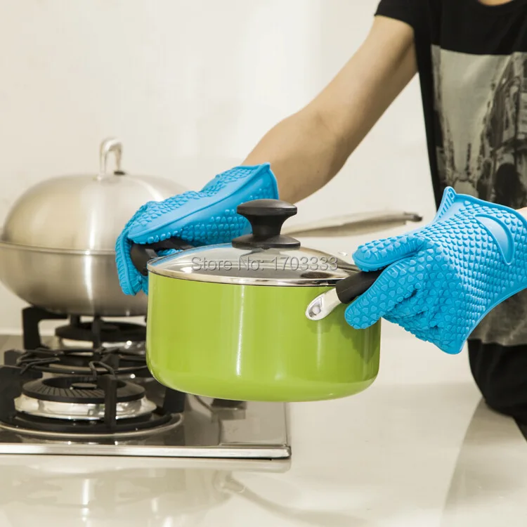 60 шт./лот кухонные прихватки для готовки микроволновая печь Нескользящие рукавицы термостойкие силиконовые перчатки приготовление, Выпекание, барбекю перчатки 142 г/шт