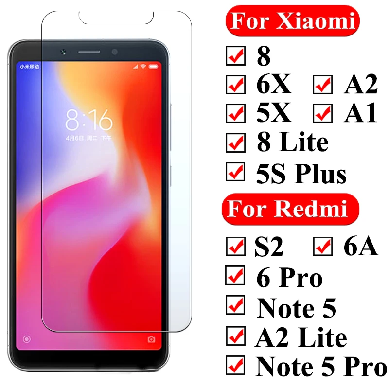 Protective glass for xiaomi redmi 6a s2 6 pro note 5 a2 lite xiaomei readmi mi 8 a1 6x 5x armor tremp screen protector tempered