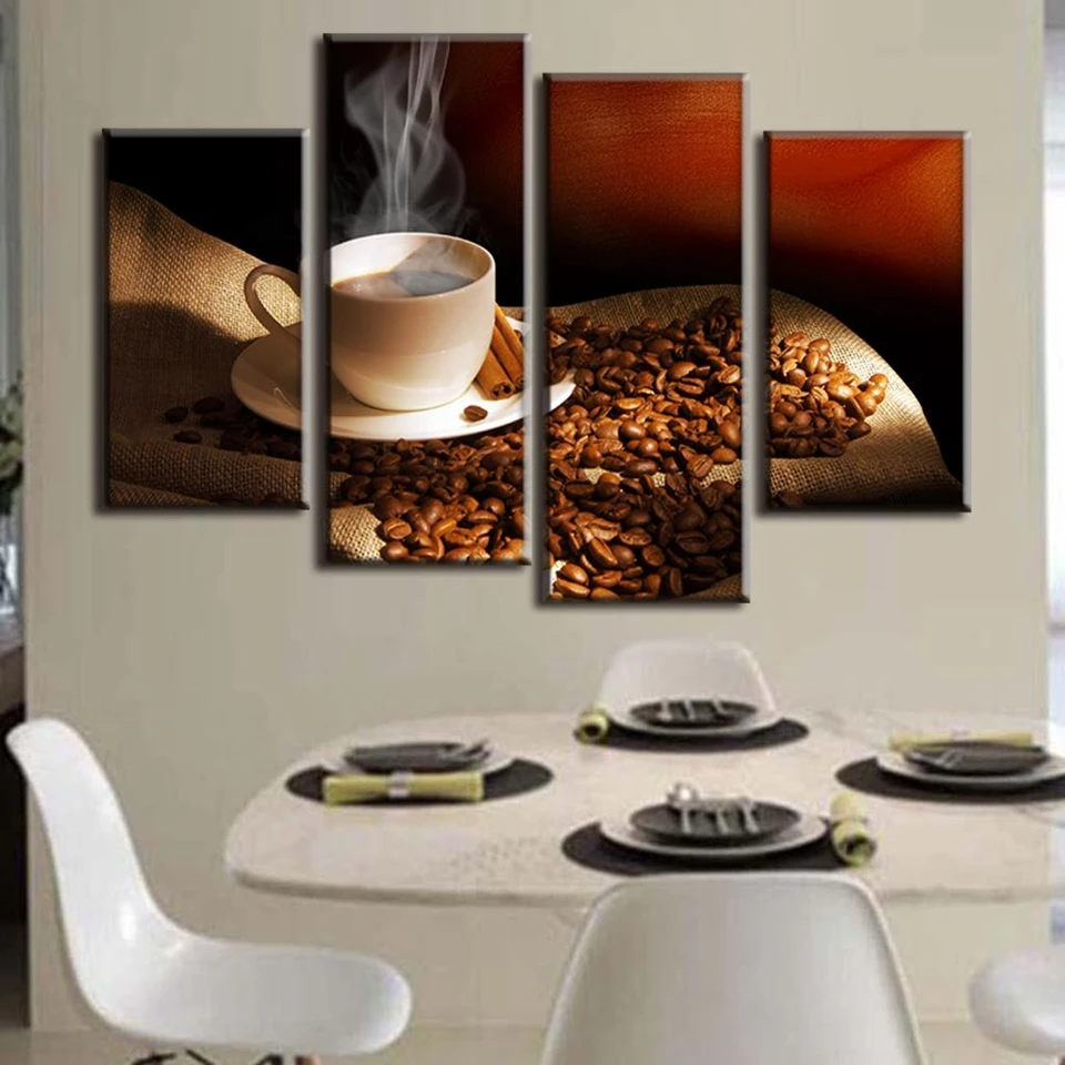 Еда черно-белое пиво кофе винные плакаты принт Скандинавская кухня комната стены искусства картина домашний декор цветная живопись 4 шт - Цвет: Коричневый