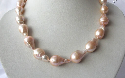 

huij 001966 stunning big 22mm baroque pink keshi reborn freshwater pearl necklace 14K