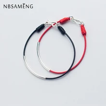 NBSA мужская G настоящая 925 пробы Серебряная удача черная/Красная Нить Длинная подвеска в виде трубочки браслет для мужчин и женщин подарок браслеты ювелирные изделия