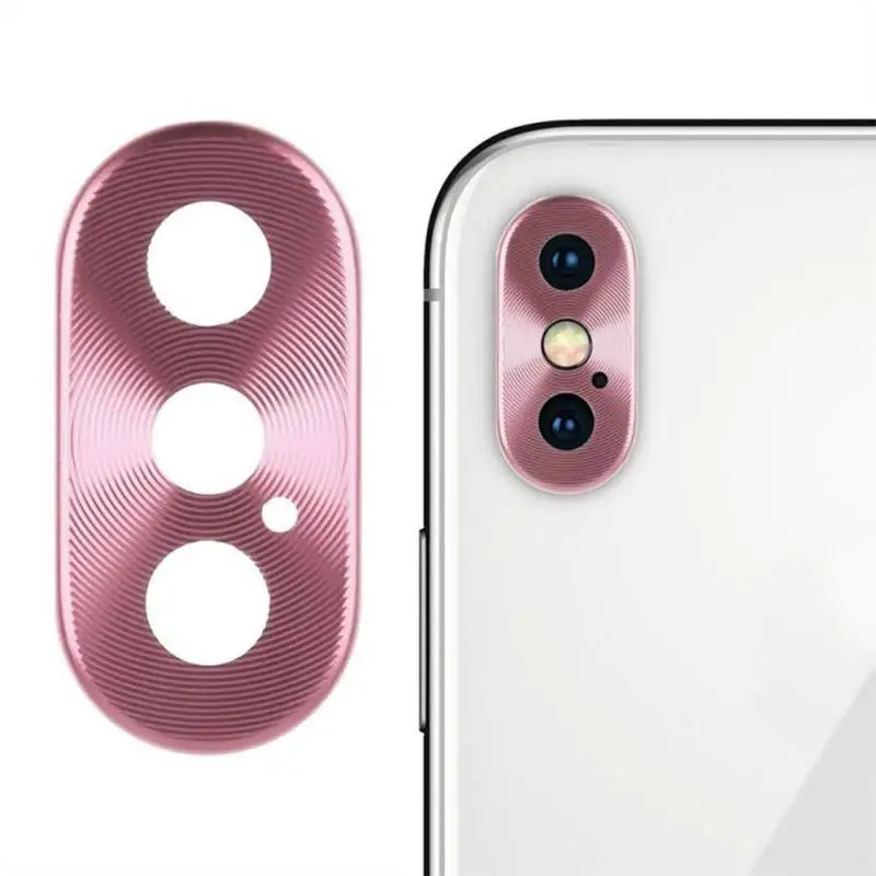 Luxury Rear Camera Guard Circle Metal Lens Case Cover Ring Bumper full Protection For iPhone X lens Ring Accessories - Цвет: Розовый