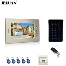 JERUAN Lujo 7 ”TFT videoportero sistema de intercomunicación key touch contraseña RFID nueva prueba de agua teclado cámara + remote control