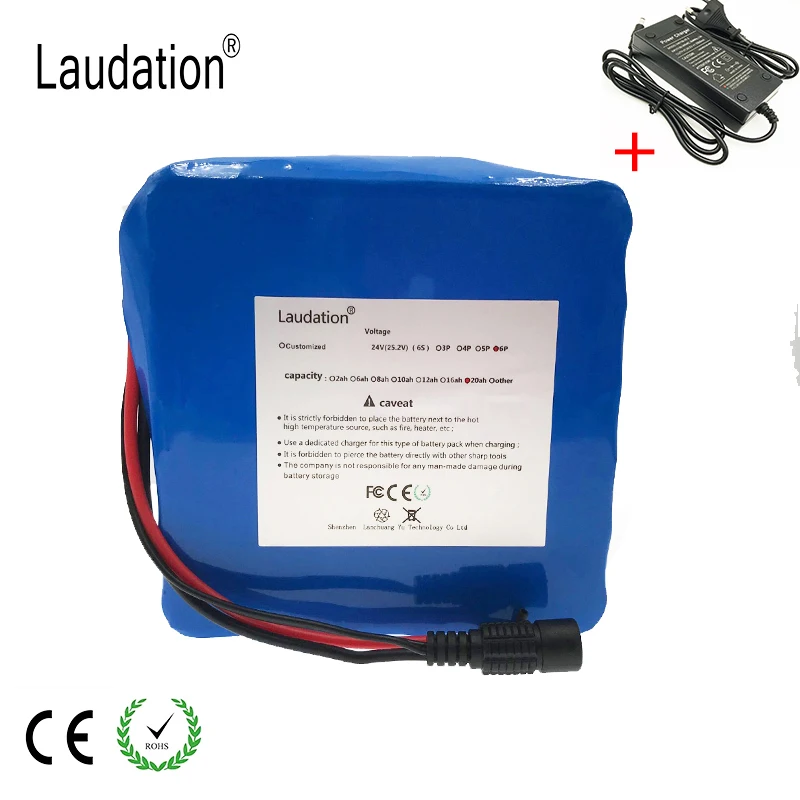 Laudation 24V 20ah велосипедный аккумулятор 24V 25,2 V 19200MAH литий-ионный аккумулятор 6S 6P 350W E велосипедный 250W с зарядным устройством 2A