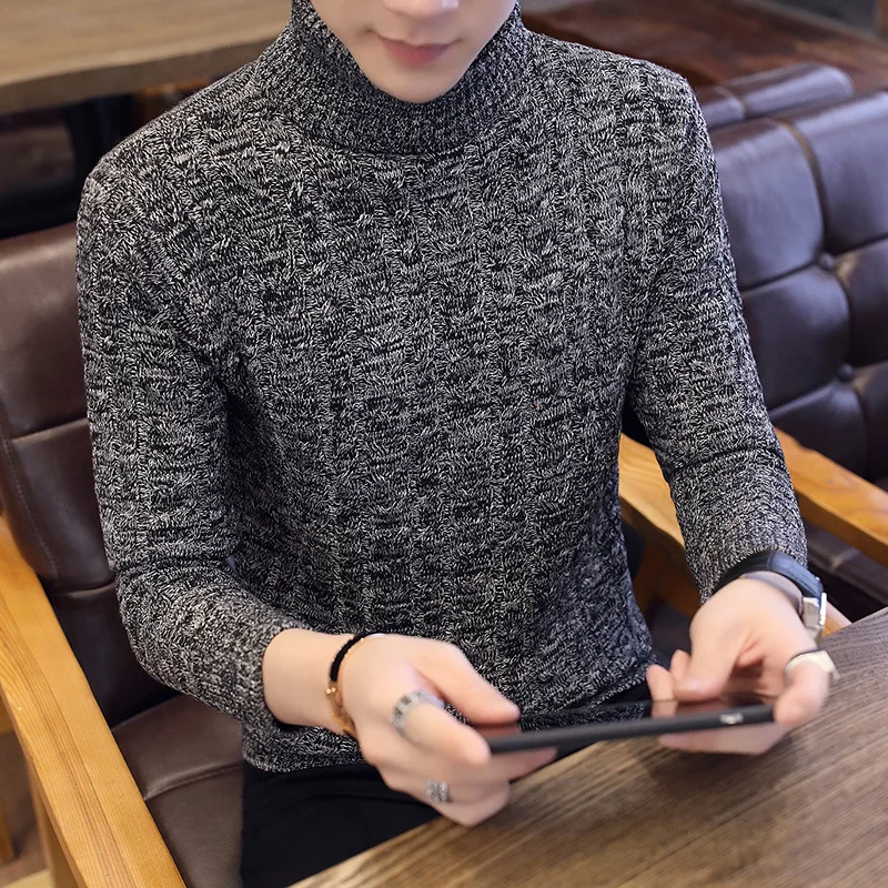  LEFT ROM 2019 Men's Turtleneck Solid Color Casual Sweater Autumn Winter Men's Sweater Man Slim Fit 