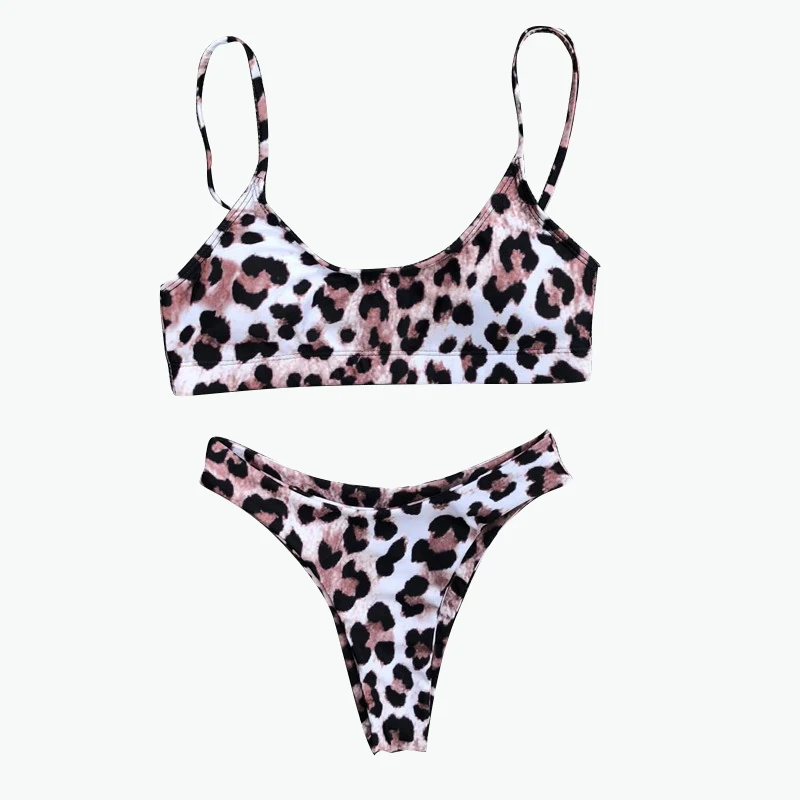

Leopard Bikini Set Female Swimsuit Two Piece Adjustable Straps Top Triangle Bikini Thong Summer Fitness Swimming Suit for Women