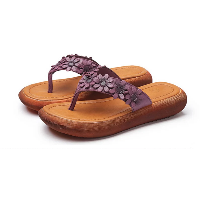 RUSHIMAN Every Day Special New Style Original Son Sweet Flower Real Skin Cool Drag Female Flat Comfortable Slope And Slippers