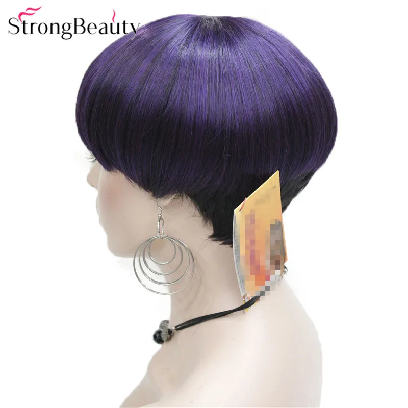 StrongBeauty короткие парики для женщин синтетические коричневые/фиолетовые волосы