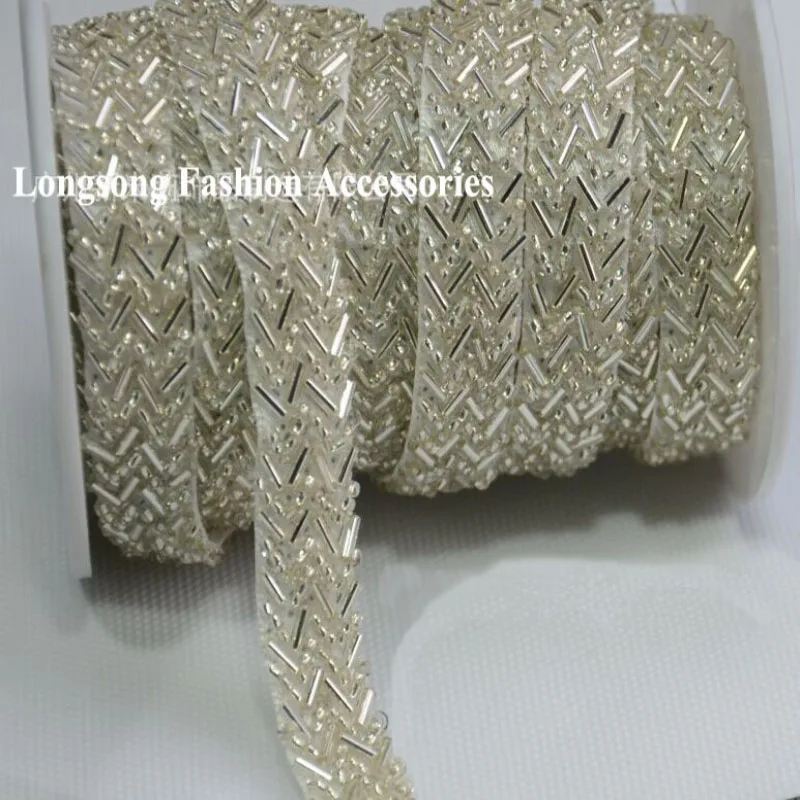 5yards/lot Glass Seed Beads Trimming Bridal Sash, Rhinestone Applique, Bridal Applique,Wedding Applique XML004-2