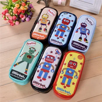 

1PC Funny Waterproof Cartoon Robot School Pencil Case Student Stationery Large Capacity Pen Bag Pouch with Zipper for Boys Girls