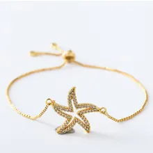 Золотая, серебряная цепочка micro pave cz веревка кубический цирконий регулируемый плетеный браслет браслеты Морская звезда xty23 талисманы для женщин