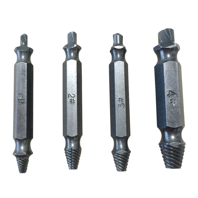 4Pcs Screw Extractor Drill Bits Guide Set Broken Damaged Bolt Remover Double Ended Damaged Screw Extractor 1# 2# 3# 4#