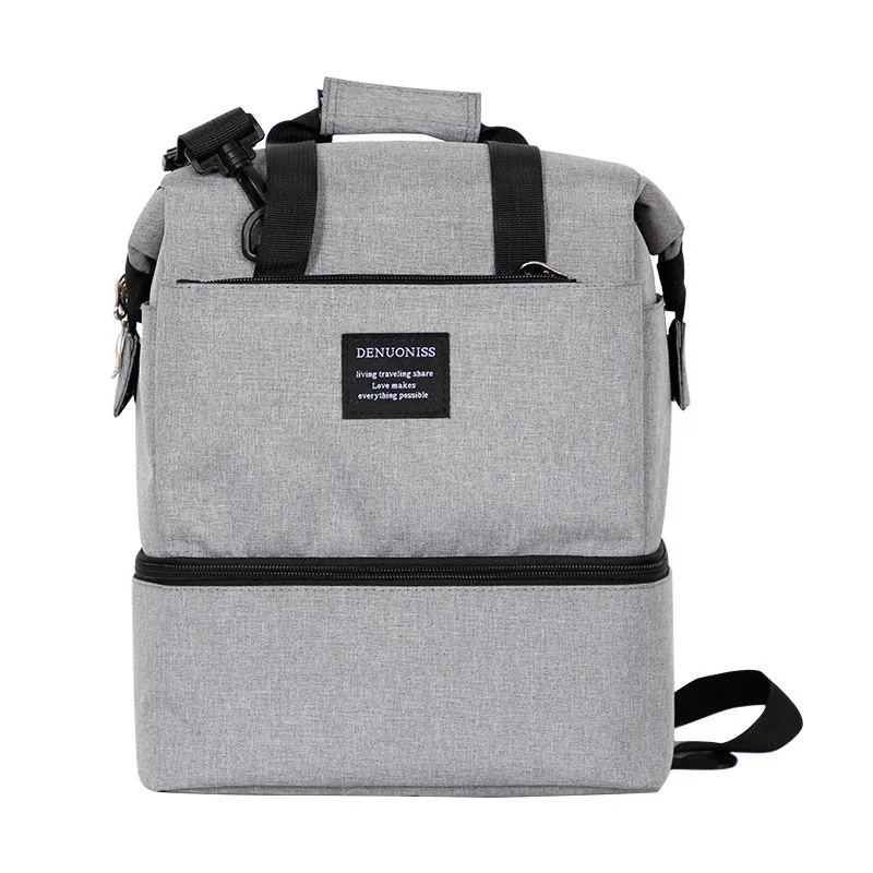 

Gray DoubleLayer Cooler Lunch Bags Insulated Solid Thermal Lunchbox Food Picnic Bag Cooler Tote Handbags for Men Women