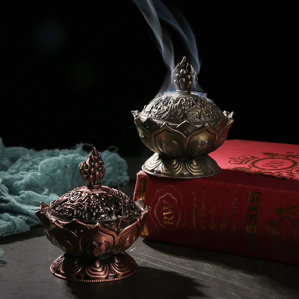 

1PC Zinc Alloy Incense Burner Chinese Buddha Incense Holder Lotus Flower Sandalwood Censer for Home Office Teahouse Home Decor