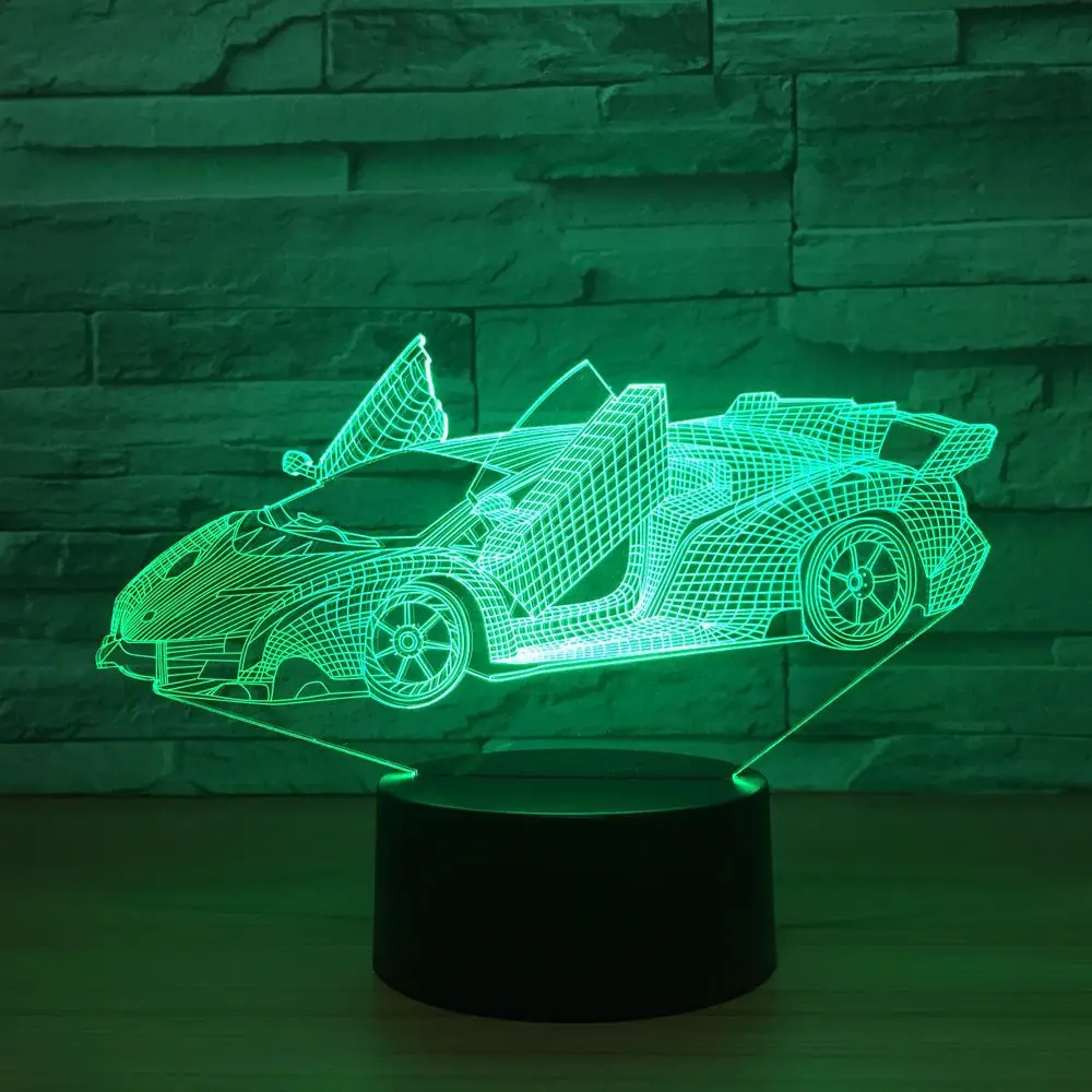  Cool Super Car Acrylic 3D Lamp 7 Color Change Small Night Light Baby Color lights LED USB Desk lamp - 32854300483