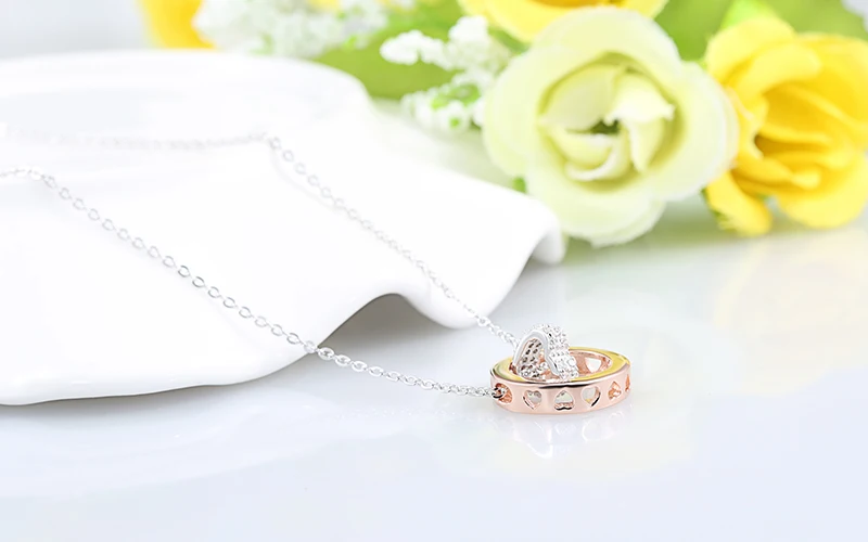 Sinya 925 sterling Silver pendant necklace Round ring and heart design for lover women girls include necklace chain 43cm+6cm (22)