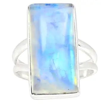 

NiaoZaiFei YunZaiKan Genuine Blue Fire Moonstone Ring 925 Sterling Silver,USA Size :6.5, MHBAR3995