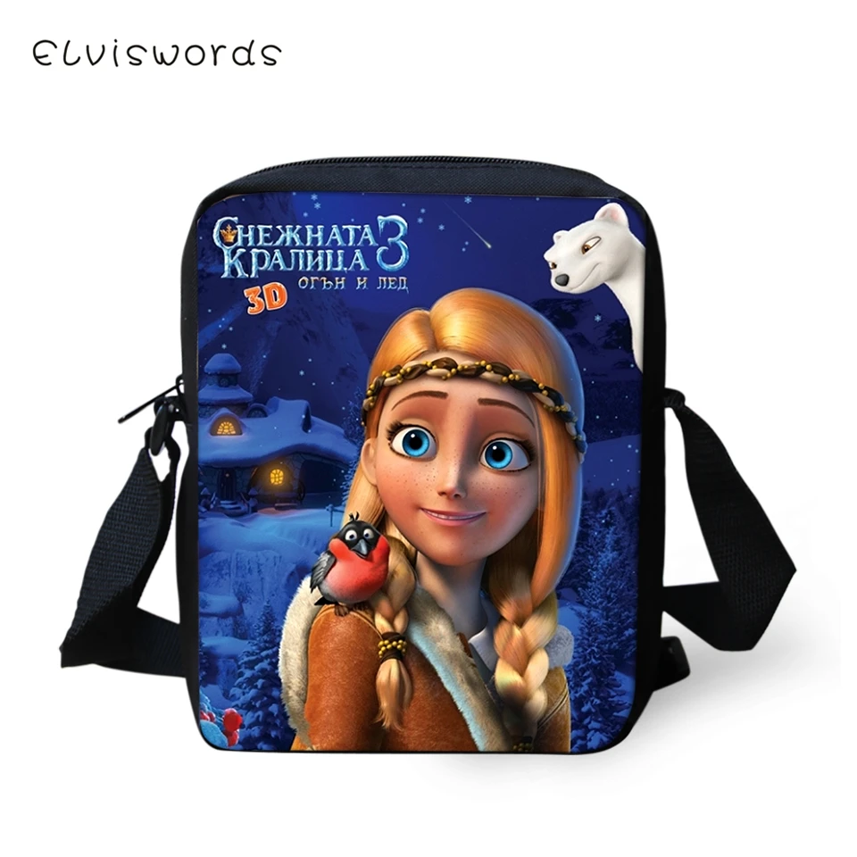 

ELVISWORDS Women Messenger Bags Snow Queen 3 Pattern Shoulder Bags Kawaii Design Prints Girls Flaps Handbags Kids Mini Mochila