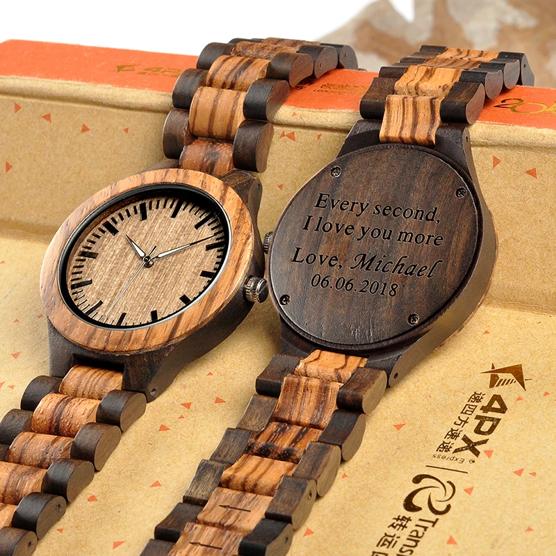 $21.44 Bobo Bird Free Customization Zebra Ebony Wooden Watches For Men Women Quartz Lover Watches