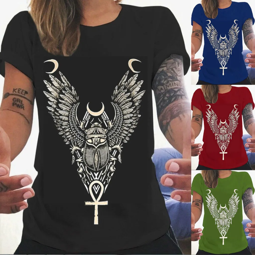 

2019 Tshirt Women Harajuku Summer Feather Printing Short Sleeve Tunic T-Shirt Tops Poleras Camiseta Mujer Top Women T Shirt Haut