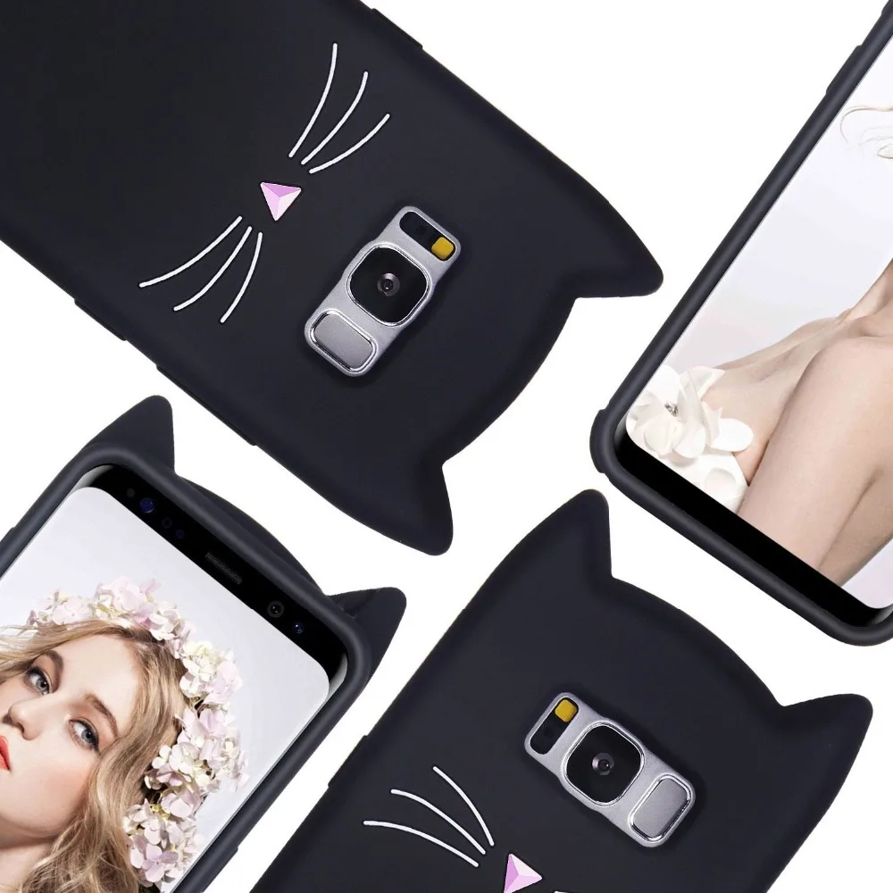 Чехол для samsung Galaxy S8 S9 плюс S7 S6 S5 край крышки 3D Cat Мягкая мультфильм силиконовый