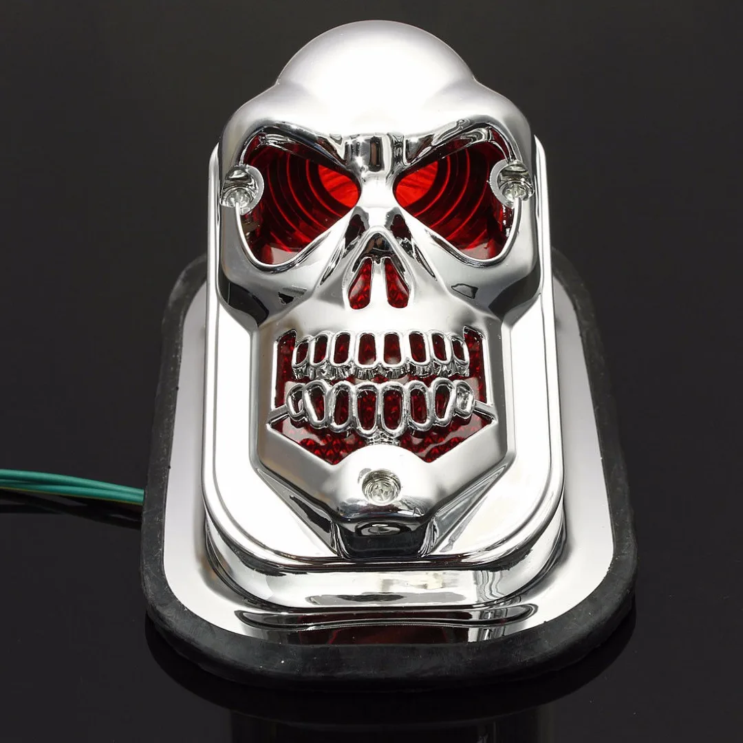 New Chrome Motorcycle Quad ATV Skull Turn Signal Rear Brake Tail Light For Harley