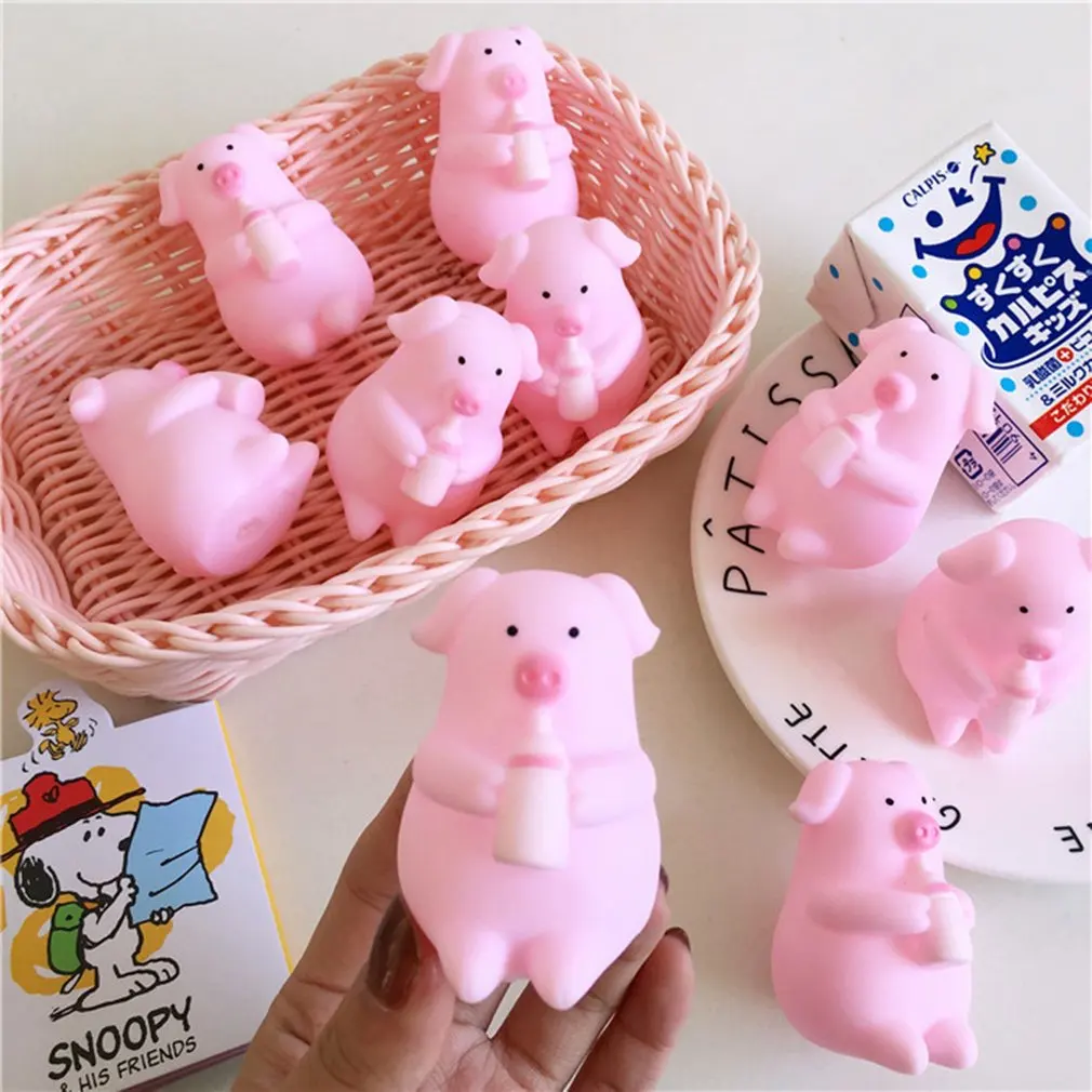 

Cartoon Soft Cute Pink White Pig Toy Funny Pig Squeezing Pinch Decompression Small Plastic Cartoon