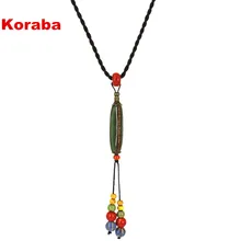 

Ethic Long Green Pendant Necklaces Jewelry Woman Ceramic Rope Charm Necklaces For Lady NL-L77