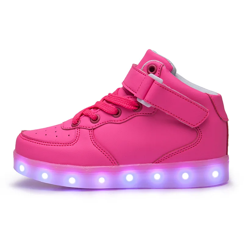 Размеры 25-37 детей Обувь со светодиодной подсветкой для детей мальчиков светящиеся кроссовки со светящейся подошвой подросток корзины светильник кроссовки на шнуровке с светильник обувь - Цвет: Розовый