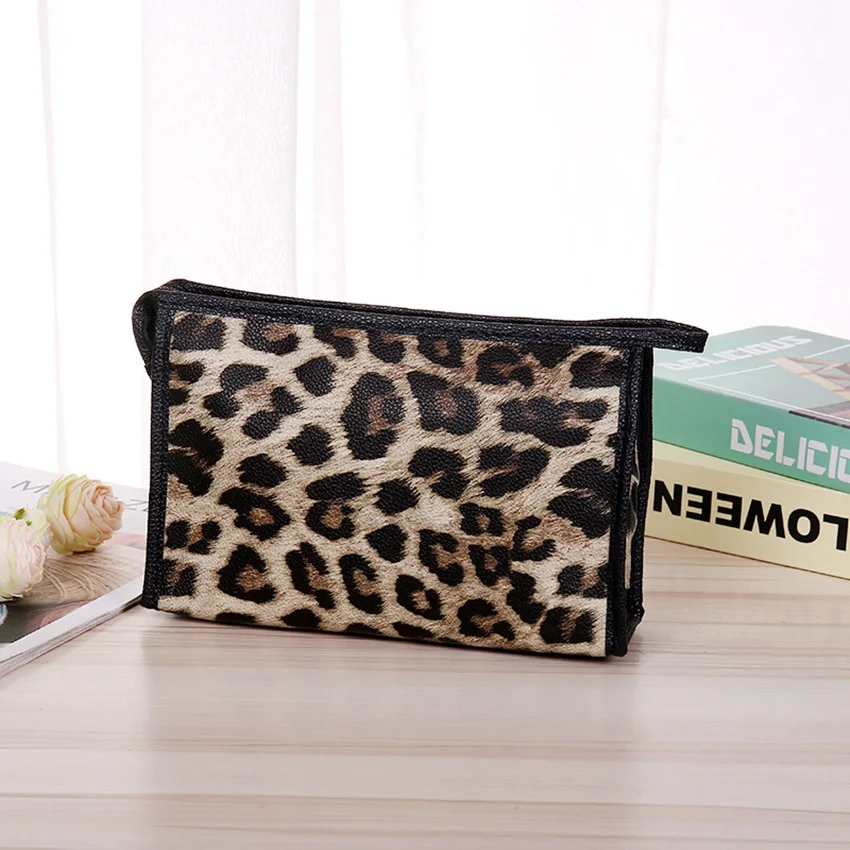 

new fashion leopard PU women Cosmetic bag cases casual folding make up bag travel organizer makeup case beauty bag