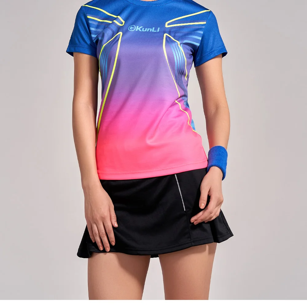 Kunli short tennis shirt women outdoor sports badminton clothing running clothing T-shirt basketball Volleyball shirt