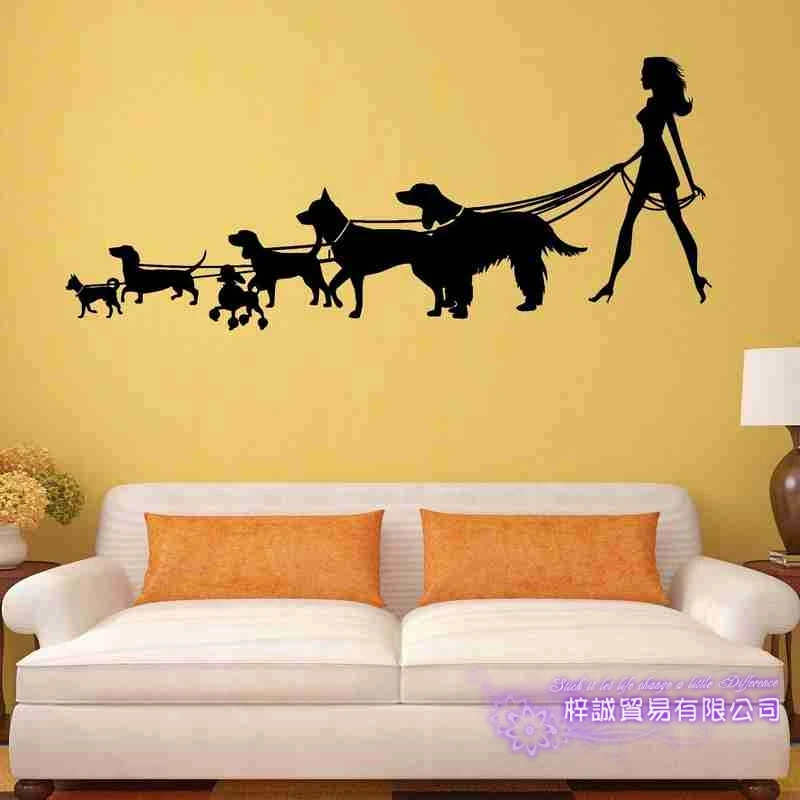DCTAL Girl Dog Grooming Salon Pet Shop Sticker Decal Posters Vinyl Wall Art Decals Parede Decor Mural Pet Shop Sticker