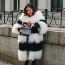 80CM length Genuine Mongolian Lamb Fur Coat For Women Winter Best Gift Wholesale Price Thick Warm Lamb Fur Outerwear Jacket