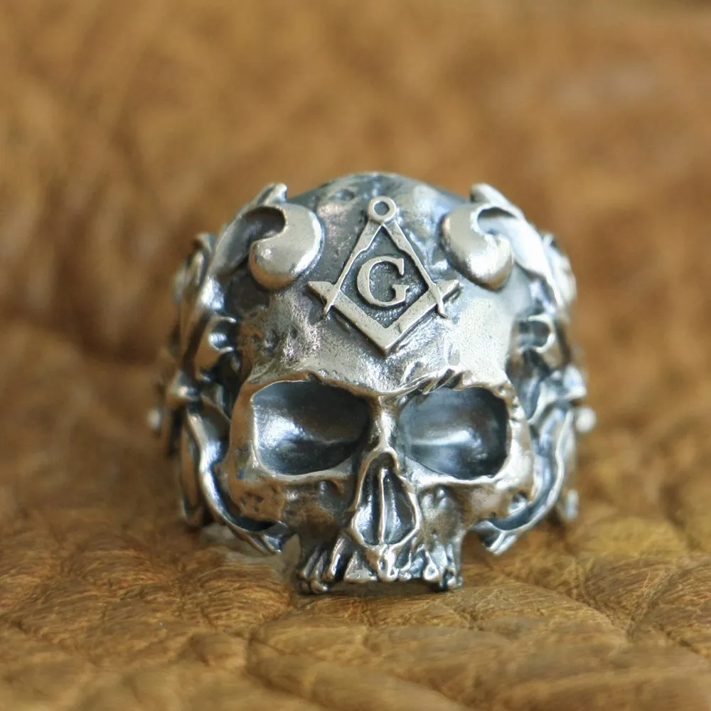 925 пробы Серебряное масонское кольцо с черепом мужское байкерское панк кольцо TA116A US 7~ 15