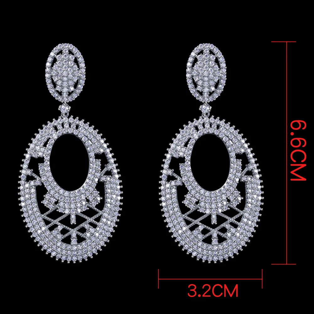 Indescribable Beauty Earring Shiny Zircon Stone in Gold and White Color Long Oval Dangle Earrings For Women