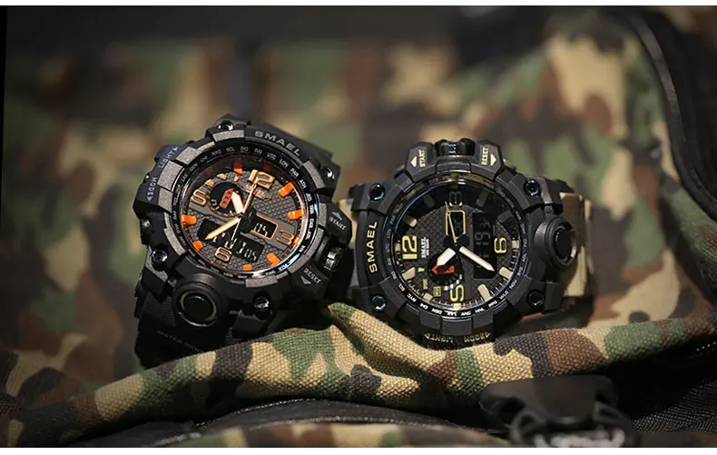 SMAEL Dual Time камуфляжные военные электронные мужские часы G стильные модные спортивные ударные армейские часы мужские светодиодный Электронные наручные часы