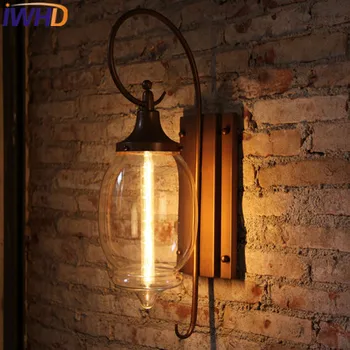 

IWHD Glass Out Door Loft Wall Lamp Iron Vintage Retro Industrial Wall Light patio Antique Lampen Stair Applique Luminaire