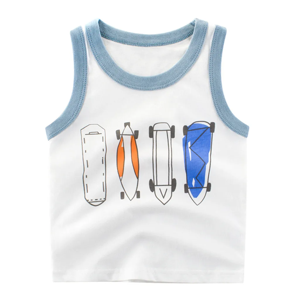 

2019 Summer Children Clothing Boys T Shirt Cotton Toddler Kids Baby Boys Cartooon Print Vest Tops Base Shirt Clothes Summer