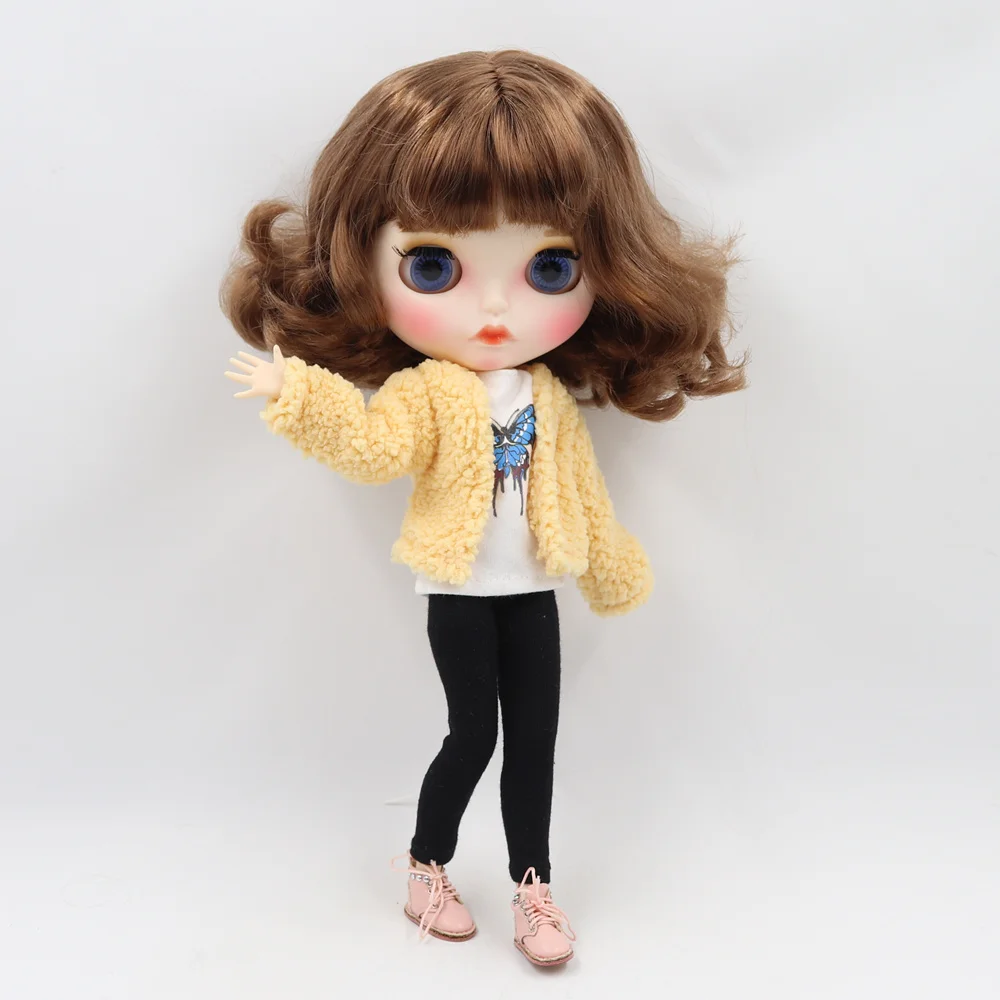 Одежда для 1/6 года, милая плюшевая куртка Blyth doll с белыми черными брюками с короткими рукавами, подарок для девочки, ледяная игрушка BJD