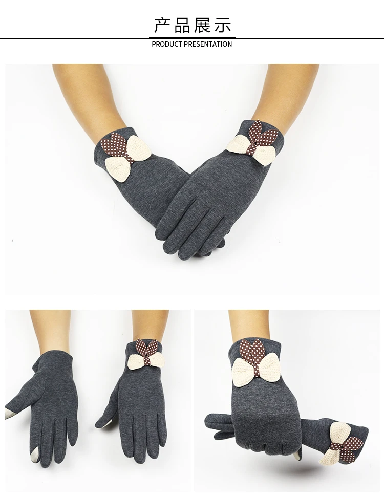 Зимние теплые перчатки сенсорный экран элегантные зима осень милый бант теплые митенки полный палец варежки женские перчатки G349