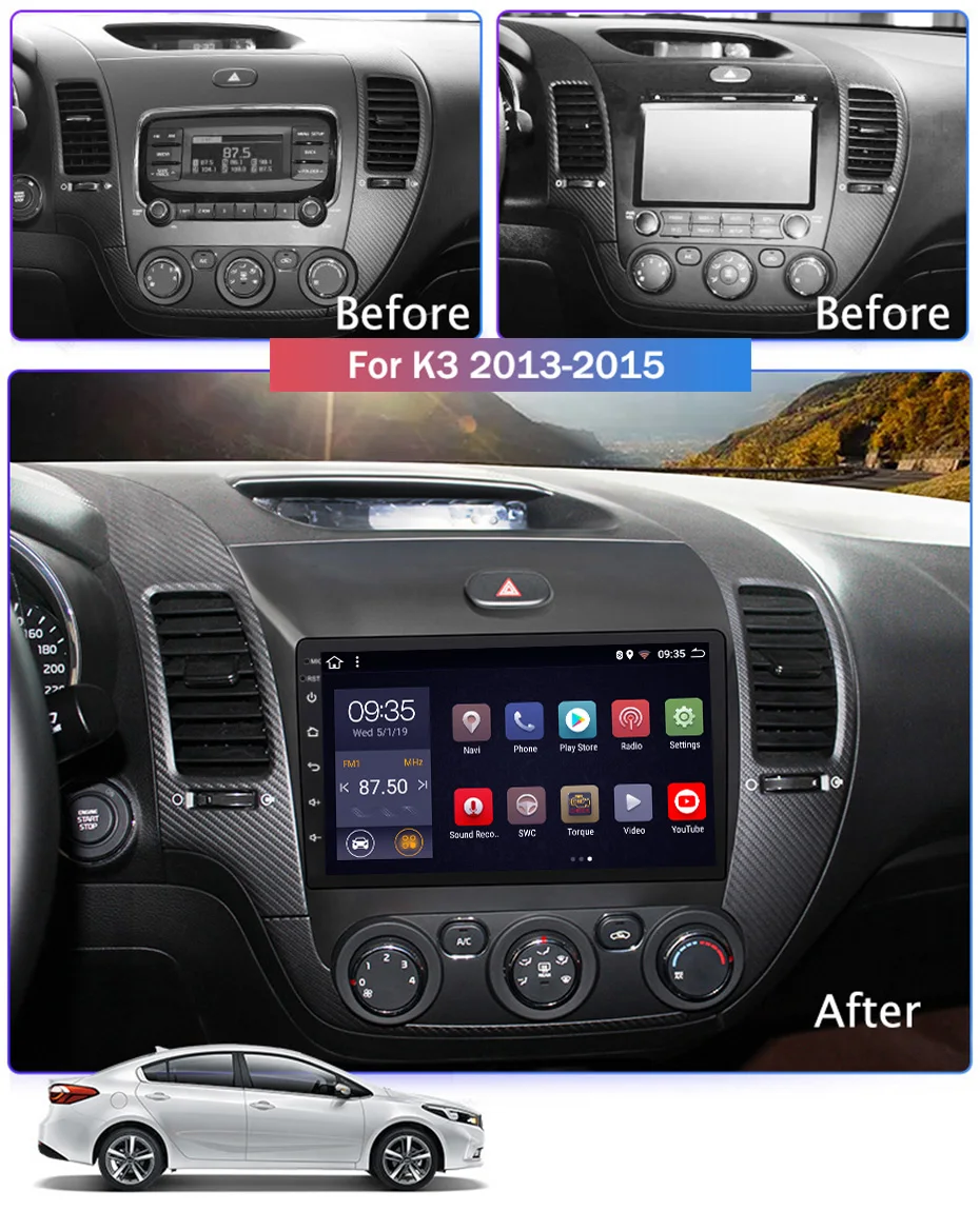 Sale 9 inch 2.5D IPS HD multi-touch screen Android8.1 2G RAM 32G ROM NAVI for Kia k3 2013-2015 with Bluetooth USB WIFI SWC 1