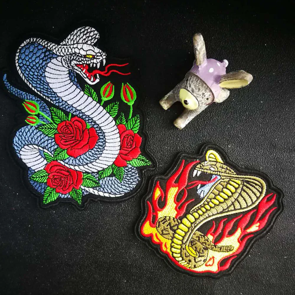 

rose snake fire snake embroidery patch Iron On Patches Embroidered Applique Sewing Label biker Patches Clothes Stickers Badge