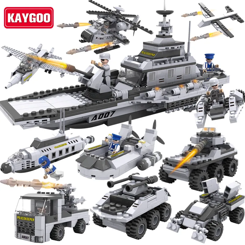 KAYGOO Building Blocks Aircraft airplane ship Bus tank police city Military Carrier 8 in 1 Model Kids Toys Best Kids Xmas Gifts
