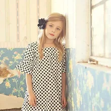 Fashion girls dresses white black polka dot dress for girls ruffles sleeves kids dresses for girls for 4T-10T