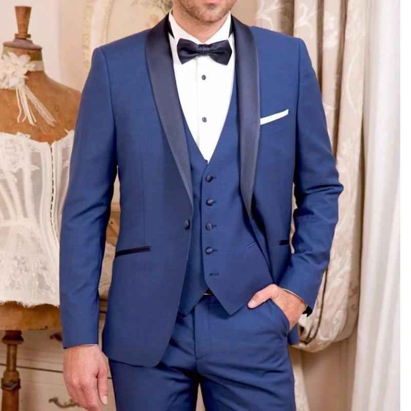 Royal Blue Wedding Suits For Mens Fashion Groom Tuxedos Shawl Collar